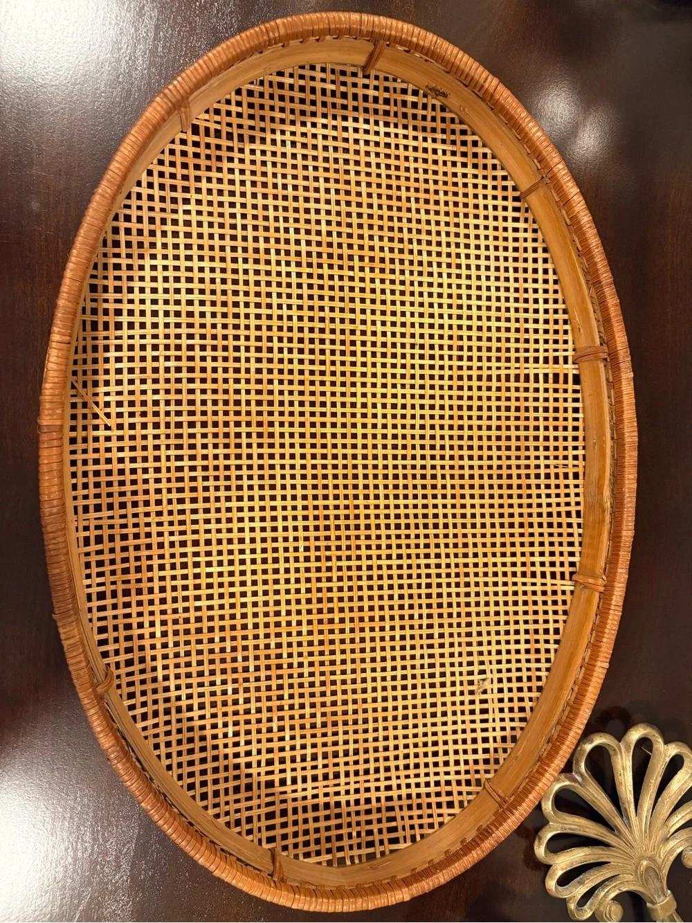 Vintage Bamboo Rattan Oval Nesting Trays Set of 2 Boho Coastal